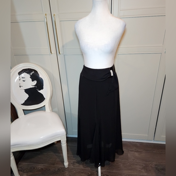 Black Chiffon Maxi Skirt with Rhinestone Detail at Waist - Picture 5 of 12